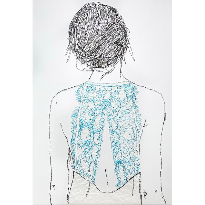 Blue Stitch Lace Open Back Top